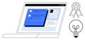 Online Learning and Innovation Highlighted with Laptop, Ribbon Badge, and Light Bulb Symbols Royalty Free Stock Photo