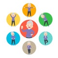 Set of strong elderly woman healthy from exercise various actions in circle chart