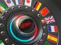 Online learning language concept. Switch knob button with flags. Royalty Free Stock Photo