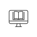 Online learning line icon. linear style sign for mobile concept and web design. Computer with a book outline vector icon