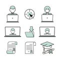 Online learning. Line icon. Set vector line symbols. Outline icons for internet and online education