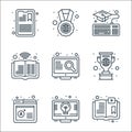 online learning line icons. linear set. quality vector line set such as book, web browser, trophy, search, book, graduation, medal