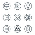 online learning line icons. linear set. quality vector line set such as bookmark, student, exam, physics, geography, notes, idea,