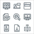 online learning line icons. linear set. quality vector line set such as ebook, file, smartphone, ebook, arroba, pdf, website,
