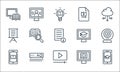 Online learning line icons. linear set. quality vector line set such as online education, play video, ebook, online learning,