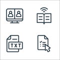 Online learning line icons. linear set. quality vector line set such as exam, text file, ebook