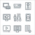 Online learning line icons. linear set. quality vector line set such as file download, online learning, play video, ebook,