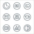 online learning line icons. linear set. quality vector line set such as geology, economy, video call, graduation hat, teacher,