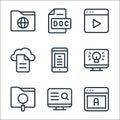Online learning line icons. linear set. quality vector line set such as score, search, searching, computer, online learning, cloud Royalty Free Stock Photo