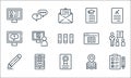 Online learning line icons. linear set. quality vector line set such as test, certificate, pencil, location, mobile app, chat,