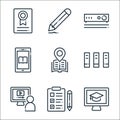 online learning line icons. linear set. quality vector line set such as online learning, test, online learning, library, location