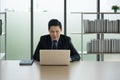 Online learning, Meeting, working and E learning concept. Casual Asian business man studying online course, meeting via computer. Royalty Free Stock Photo