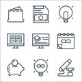 online learning part line icons. linear set. quality vector line set such as contest, unlimited, save money, unlimited, video