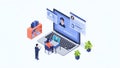 Online Learning and Remote Work Isometric Concept Royalty Free Stock Photo