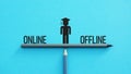 Online learning vs offline education concept, digital e-learning and traditional classroom, remote study and person teaching Royalty Free Stock Photo