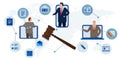 online legislation court legal advice consultant using internet communication global advice symbol of gavel hammer