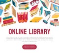 Online Library Banner Design for Bibliophile Vector Template