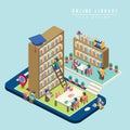 Online library concept 3d isometric infographic Royalty Free Stock Photo