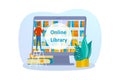 Online library concept set. Using phone for learning Royalty Free Stock Photo