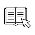 Online library icon. Open book with cursor, digital course, e-learning, internet education concept Royalty Free Stock Photo