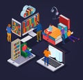 Online Library Isometric Concept Royalty Free Stock Photo