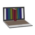 Online library isometric concept. Books on a computer screen. Reading e-books online on the computer. Education concept Royalty Free Stock Photo