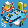 Online library isometric concept Royalty Free Stock Photo