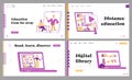 Online Library Landing Page Template Set. People Reading E-books and Study at School Using E-library