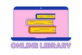 Online library. Monitor with Stack of Books and text. Learning, reading, studying. Internet e-books. Retro style. Royalty Free Stock Photo