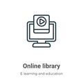 Online library outline vector icon. Thin line black online library icon, flat vector simple element illustration from editable e Royalty Free Stock Photo