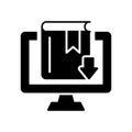 Online Library Silhouette Icon. Internet and Distance Education. Download Ebook concept. Elearning Resources. Download