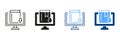 Online Library Silhouette and Line Icon Set. Distance Education. Download Ebook Concept. Elearning Resources Sign