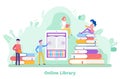 Online Library, Students Learning and Reading Royalty Free Stock Photo