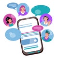 Online live chat concept with people talking via mobile network, cartoon vector Royalty Free Stock Photo
