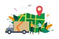 Online logistic delivery service, order tracking flat illustration with small people concept vector template, suitable for