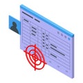 Online management target icon isometric vector. Monitor data