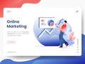 Online Marketing flat illustration, the concept of a man business chart analysis Royalty Free Stock Photo