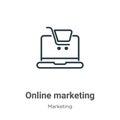 Online marketing outline vector icon. Thin line black online marketing icon, flat vector simple element illustration from editable Royalty Free Stock Photo
