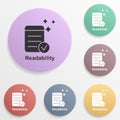 Online marketing, readability badge color set icon. Simple glyph, flat vector of online marketing icons for ui and ux, website or