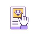 Online marriage diamond ring proposal RGB color icon. Royalty Free Stock Photo