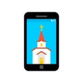 Online Mass. Prayer on Internet. Web confession. Confess in smartphone. Concept modern religion and gadgets