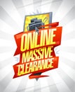 Online massive clearance, vector sale banner vector mockup with smartphone Royalty Free Stock Photo