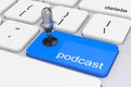 Online Media Concept. Blue Podcast Button with Microphone. 3d Re