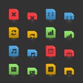 Online media icons set on moving stubs