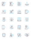 Online media linear icons set. Digital, Web, Streaming, Viral, Social, Interactive, Multimedia line vector and concept