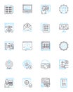 Online media linear icons set. Streaming, Podcasting, News, Blogging, Socializing, Influencing, Gaming line vector and