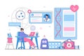 Online medical consultation concept with people characters. Outline design style minimal vector illustration for landing page, web Royalty Free Stock Photo