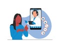 Online medical consultation. Doctor with tablet and patient. Vector illustration in flat style Royalty Free Stock Photo