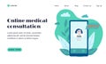 Online medical consultation landing page template. Web design element with modern flat style vector illustration