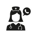 Online Medical Help Silhouette Icon. Hospital Call Center Operator Pictogram. Doctor Support Helpline Black Icon Royalty Free Stock Photo